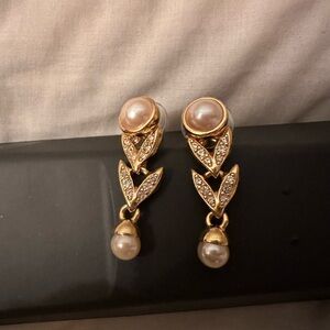 Gold and Pearl Leaf Drop Earrings
